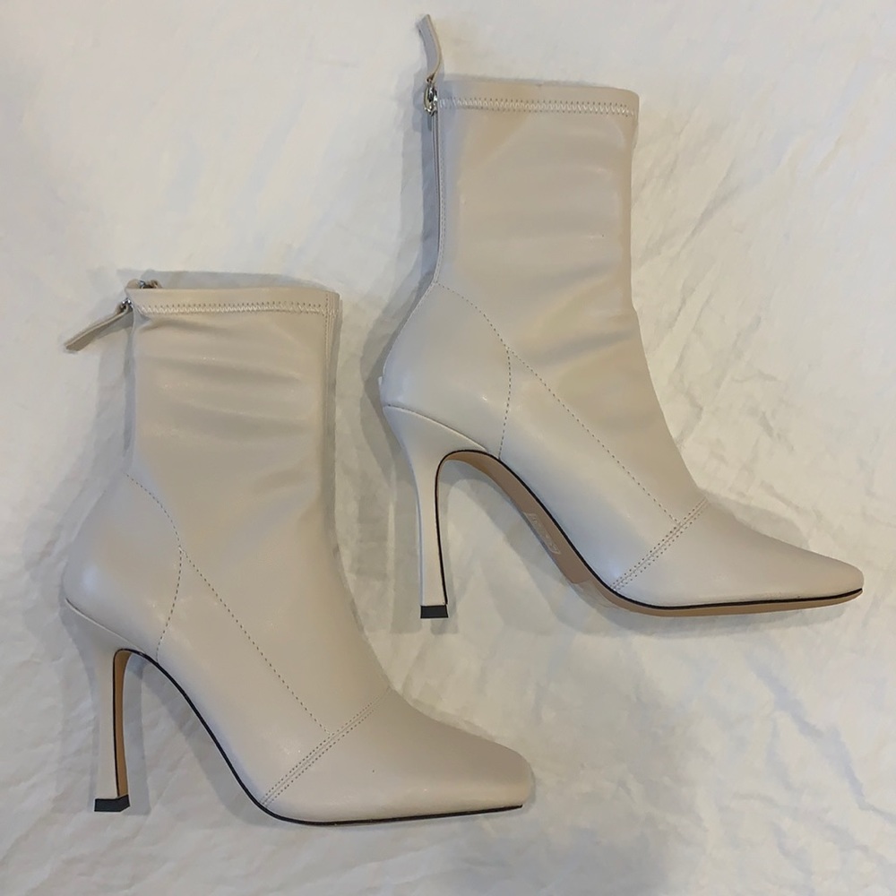 Size 6 - Cream -wide fit square toe mid heel ankle boots